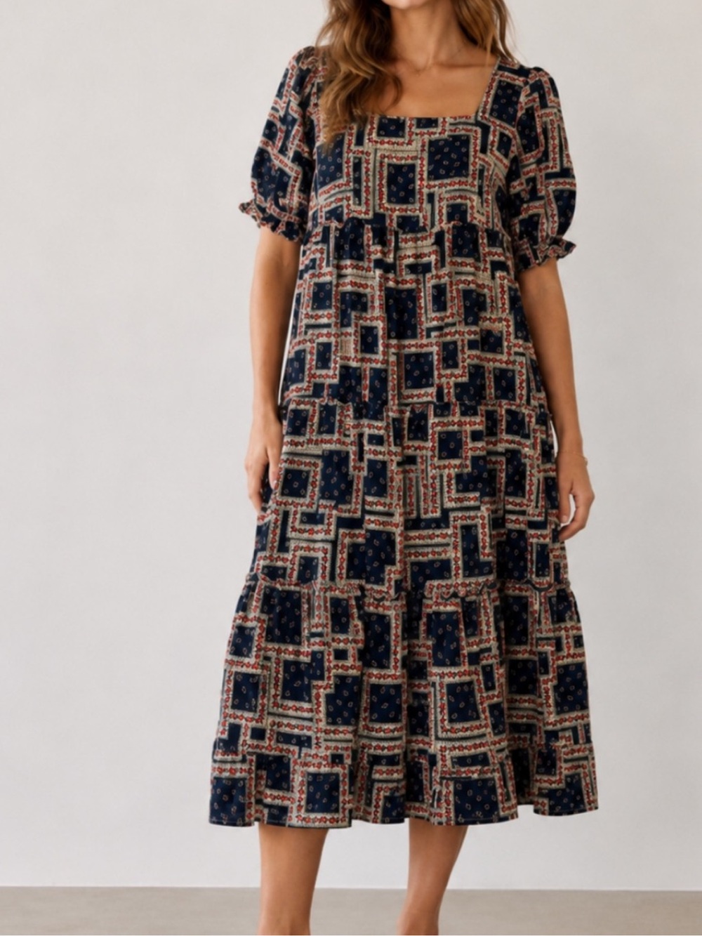 Natural Life Boho Patchwork Floral Tiered Maxi Dress Size M